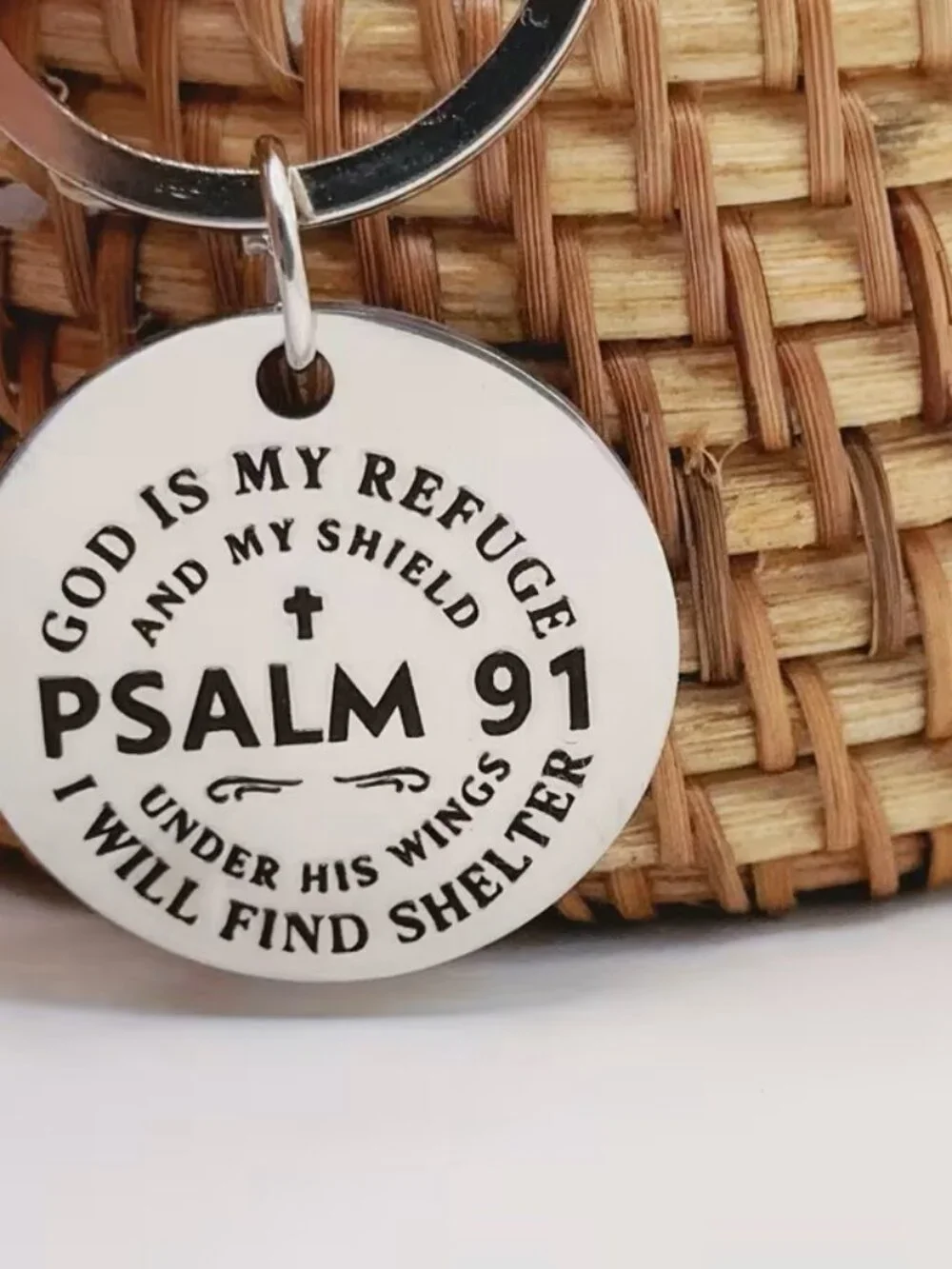 Psalm 91 Christian Keychain God Is My Refuge Shield Faith Inspirational Gift